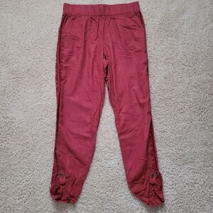 Soft Surroundings Red Embroidered Linen Blend Capri Pants M Bohemian